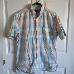 Address unknown Men's Button up shirt small pastel plaid short sleeve top white